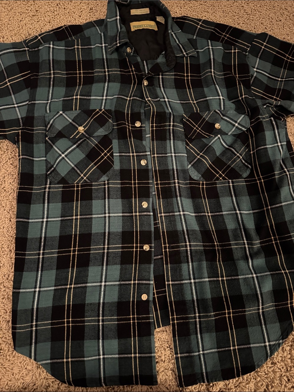 Plaid Long-Sleeve Button-Down Flannel Shirt in Green/Teal and Black